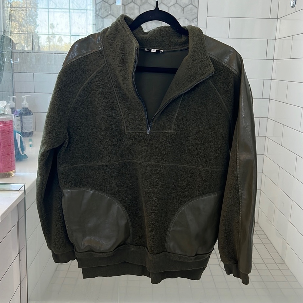 Dark olive green heartloom leather sweater